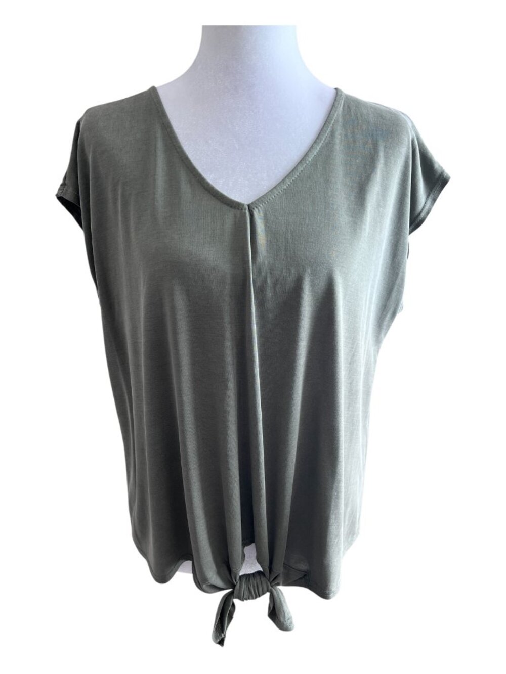 Green Envelope Los Angeles Olive Green Tie-Front V-Neck Top - Size Medium